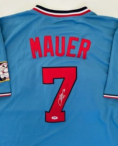 Camiseta de béisbol firmada por Joe Mauer autografiada de los Mellizos de Minnesota Salón de la fama PSA/DNA - Imagen 1 de 5