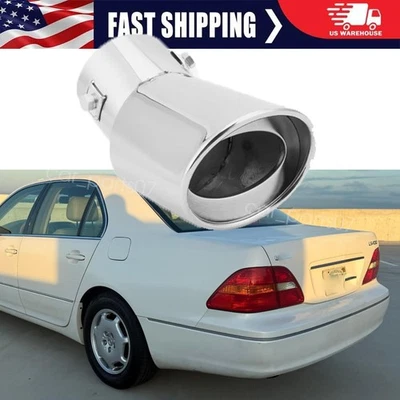 1.5-2.1" Curved Car Exhaust Tip TailPipe Muffler Silver For Lexus LS 430 - Image 1 of 4
