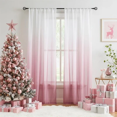 Ombre Chiffon Sheer Curtains 84 Inch Long for Living Room Bedroom Christmas D... - Image 1 of 4