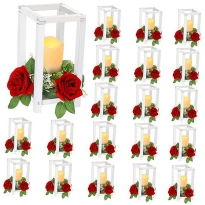  Pcs Integrated Wedding Lantern Centerpiece Rustic Wooden 60 White and Red - Image 1 of 4