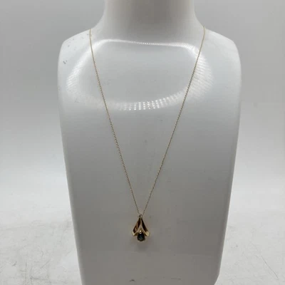 Collar de oro amarillo de 14k con piedras preciosas azul oscuro y espinela colgante en forma de V 1,6G Foto 1 de 4