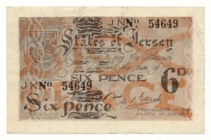 JERSEY banknote 6 Pence 1942 5 digit serial VF+ Choice Very Fine - Picture 1 of 7