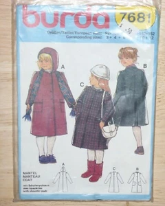 BURDA PATTERN #7681 *COAT w/COLLAR or HOOD* GIRLS 3-12 (EUR 92-152) - NEW - Picture 1 of 2