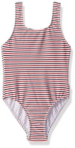 Seafolly Girls' 80's Tank One Piece Swimsuit, Indigo Stripe, 14 - Picture 1 of 1