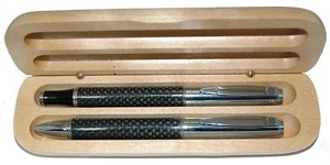 Carbon Fiber Ball and Roller Ball Pen Set in Maple Wood Box - Picture 1 of 2