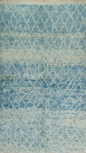 Contemporary Berber Moroccan Azilal Rug, All Wool, Shaggy Carpet in Blue & Beige - Picture 1 of 5