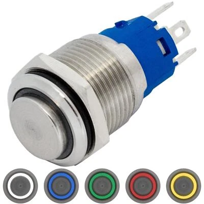 Stainless steel Pressure switch raised Ø16mm Ring LED IP65 2,8x0,5mm Pins 250V 3 - Image 1 of 3