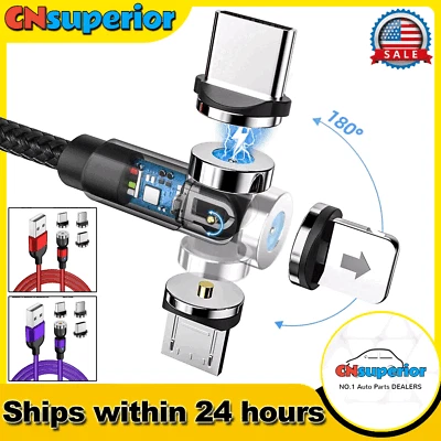 Cable de carga cargador de teléfono magnético giratorio 540° (para micro USB/Tipo C/iPhone) Foto 1 de 4