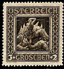 SIEGFRIED SLAYS THE DRAGON WAGNER OPERA NIBELUNG AUSTRIA MINT STAMP FROM 1926 