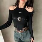 Round Collar Knitted Sweater Long Sleeve Short Sweater Slim-fit Top  Women