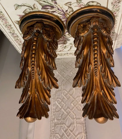 Vintage Pair Corbel Wall Shelf , Sconce Gold Leaf Baroque Cover