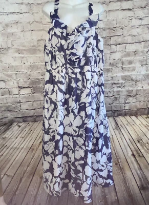 Woman Within Womens Maxi Dress 20W Blue White Floral Ruffle Sleeveless Line B11 - Image 1 of 4