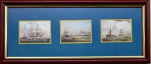 Artist Unknown "Marine Scene" Triptych CUSTOM FRAMED Print Art Seascape - Picture 1 of 6