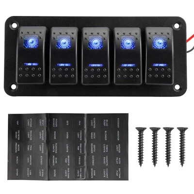 Interruptor balancim painel interruptor balancim 12V/24V 5 gangues interruptor alternador para carro trailer barco LED azul marinho - Imagem 1 de 4