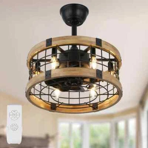 Bella Depot 18 in. Metal Black Caged Reversible Ceiling Fan w/ Lights and Remote - Picture 1 of 10