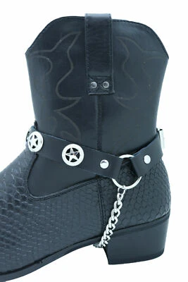 Nuevo Hombre Western Texas Star Plata Bota Cadena Par Correas Negras Zapato Pulsera TX Foto 1 de 4