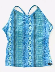 Athleta Womens Size M Blue Strappy Animal Print Tank Fitted Stretch Snakeskin - Picture 1 of 6