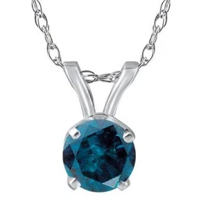 5/8ct Treated Round Blue Diamond Solitaire 14K White Gold Pendant - Picture 1 of 5
