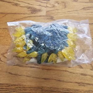 50 Yellow LED Faceted Crystal C6 Lights New Green Wire 20504R-PB24 Christmas - Bild 1 von 12