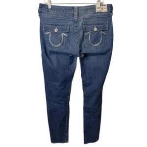 Pantalones de mezclilla ajustados True Religion estrás herradura solapa bolsillos legging talla 33 - Imagen 1 de 9
