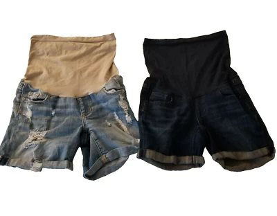 A Pea In The Pod Maternity Denim Shorts Over Belly, Size XS - Lot of 2 Shorts - Image 1 of 4