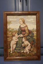 Vintage Framed Tapestry Renaissance Raphael's Madonna and Child & St John Paul