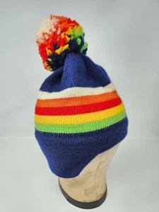 Vintage 1977 SCOTT USA Rainbow Knit Wool Pom Winter Ski Beanie Hat - Picture 1 of 24