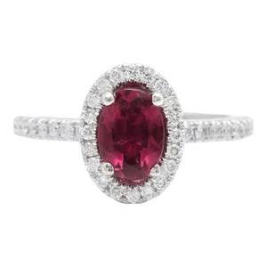 1.05Ct Natural Pink Tourmaline and Diamond 14K Solid White Gold Ring - Picture 1 of 9
