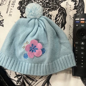 Disney Store Girls Princess Blue Flowers Knit Cap S/M 5-7 Years Hat - Picture 1 of 1
