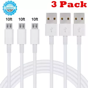 3x 10 FT Micro USB Fast Charger Data Sync Cable Strong Cord for Samsung Android - Picture 1 of 6