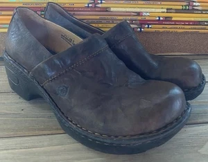 Born Brown Clog Block Heel Soft Leather Slip on Shoes Size 7.5 US 38.5 EU - Picture 1 of 8