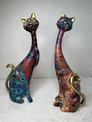 Juego de 2 gatos caprichosos arte pintura al óleo resina escultura estatua gatos decoración del hogar Foto 1 de 4