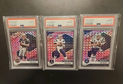 2021 Panini Mosaic #282, #283, #284 TOM BRADY Camo Pink PSA 10 Sequential Slab # - Image 1 of 2