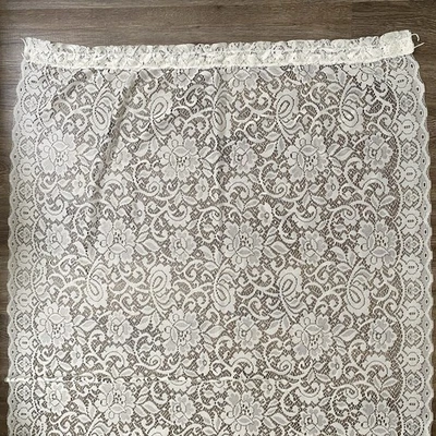 Vintage Floral Sheer Lace Window Curtain Panel Beige 35” X 76” - Image 1 of 4