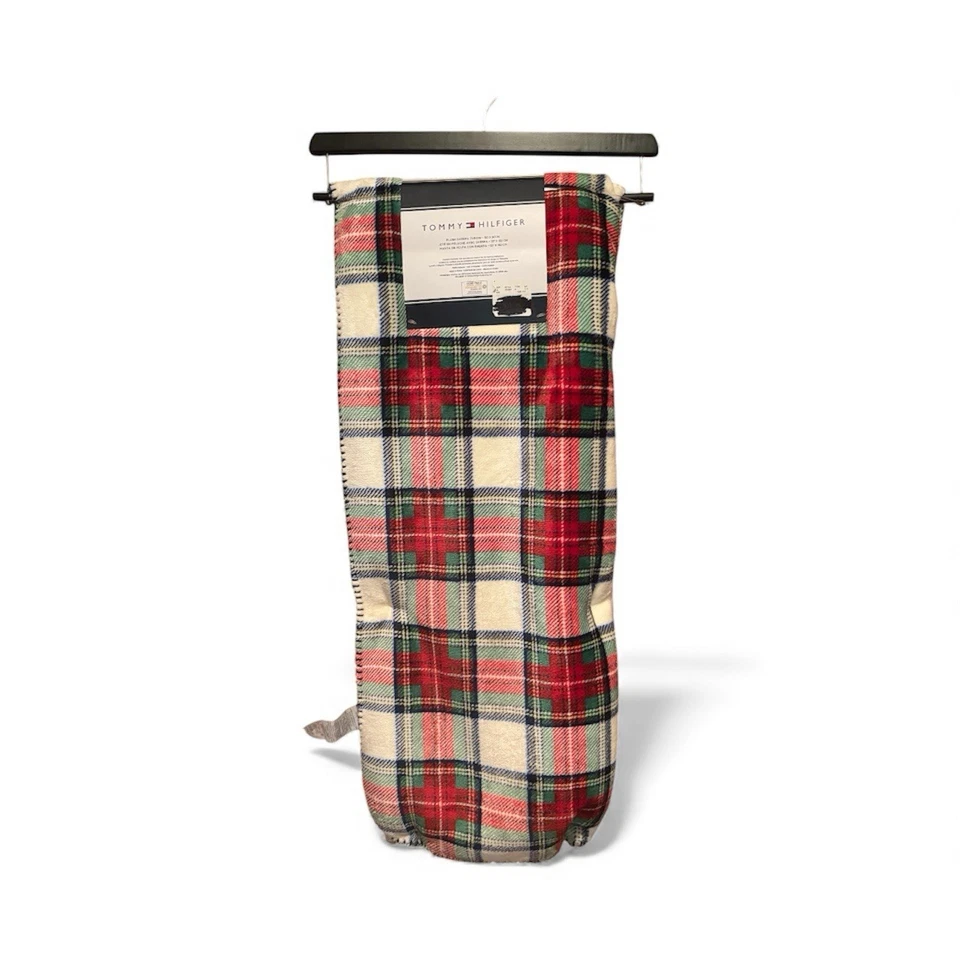Tommy Hilfiger 1985 Plaid Sherpa Throw Blanket 50x60” Red White Green NWT Cozy - Image 1 of 4