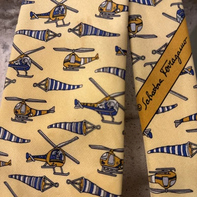 Salvatore Ferragamo 100% Silk Yellow Helicopter Wind Sock Tie Italy - Image 1 of 4