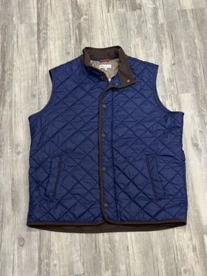 PETER MILLAR CROWN ESSEX Quilted Vest Fleece Lined Navy / Brown Men’s Sz Large - Image 1 of 4