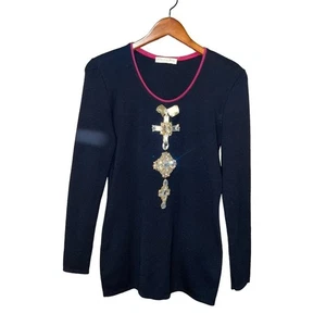 Rare Vintage 1970s Christian Dior Sweater w/ Gold/Rhinestone Accents Size Medium - Picture 1 of 8