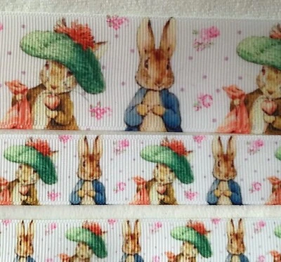Bunny Inspired Grosgrain ribbon BTY 3/8” 5/8” 7/8" 1.5”  Peter Rabbit Benjamin - Image 1 of 4
