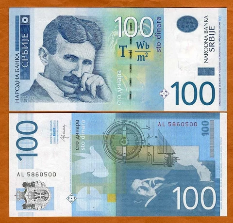 Serbia, 100 Dinara, 2013, P-57b, UNC Nikola Tesla Cover