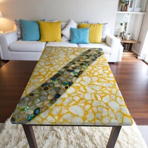 Tavolo da pranzo 60"x30" pietra agata bianca arredo fatto a mano pietra preziosa decorazione corridoio - Foto 1 di 7