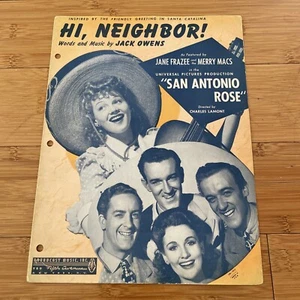 Vintage Sheet Music - Hi, Neighbor! - 1941 Film San Antonio Rose - Jack Owens - Picture 1 of 9