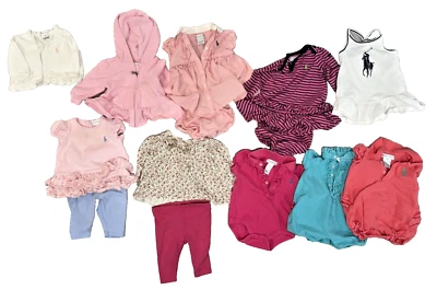 Ralph Lauren Polo Girls Infants Lot 3 Months Dresses Rompers Sweatshirt Outfits - Image 1 of 4