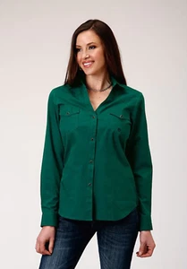 New! Women's Roper Solid green WESTERN SHIRT w/ Open V Neck in 7 SIZES! - Picture 1 of 9