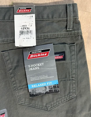 NWT Dickies 5 Pocket Men's Gray Canvas Work Jeans - Size 42 x 30 Relaxed Fit - Image 1 of 4