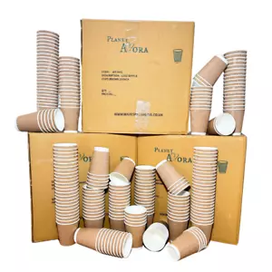 Disposable 12 oz Kraft double wall paper coffee cups Brown insulated leak proof - Picture 1 of 8