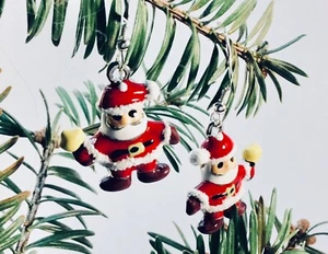 Santa Earrings Sterling Silver & Enamel Double-Sided Christmas Holiday Vintage* - Picture 1 of 10
