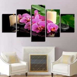 Zen Candles Cobblestones SPA Orchid Bamboo Canvas Prints Painting Wall Art 5PCS - Picture 1 of 4