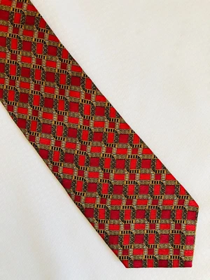 Tom James Black Red & Gold Geometric Silk Necktie - Image 1 of 3