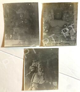 Lot of 3 Antique Photos Original 1940s Nara Japan Temple Buddhist Buddha